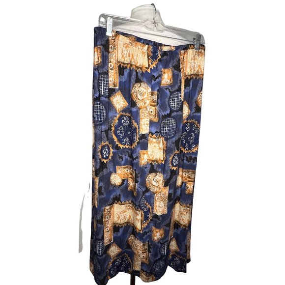 NOTATIONS CLOTHING CO. Women's Skirt Size Large Blue and Orange Geo Print Elasti - Picture 9 of 11